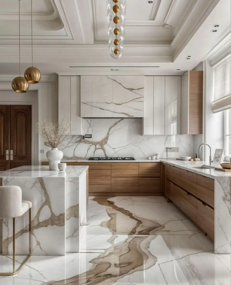 Cuisine en marbre blanc et marron